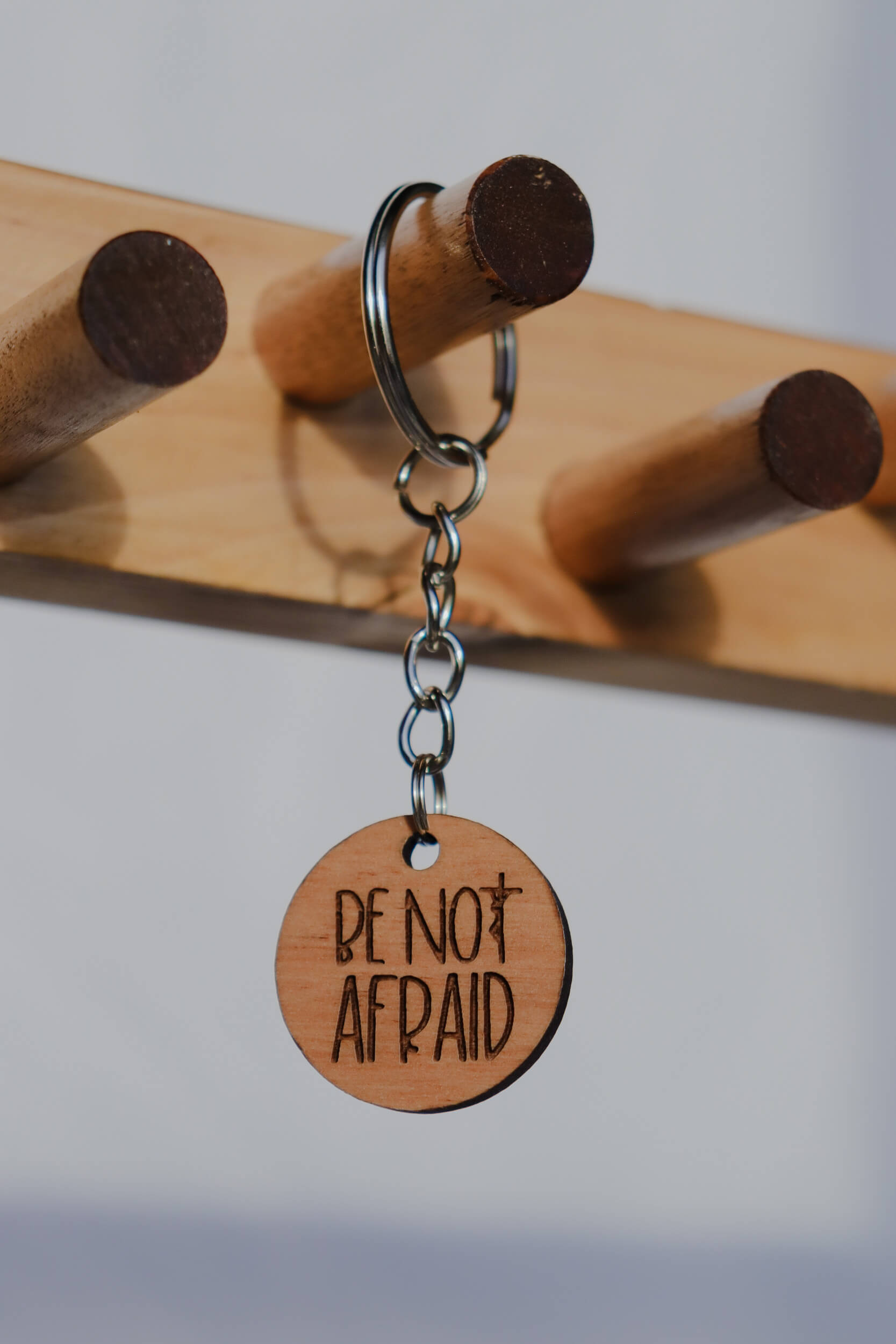 Be Not Afraid - Catholic Wood Keychain