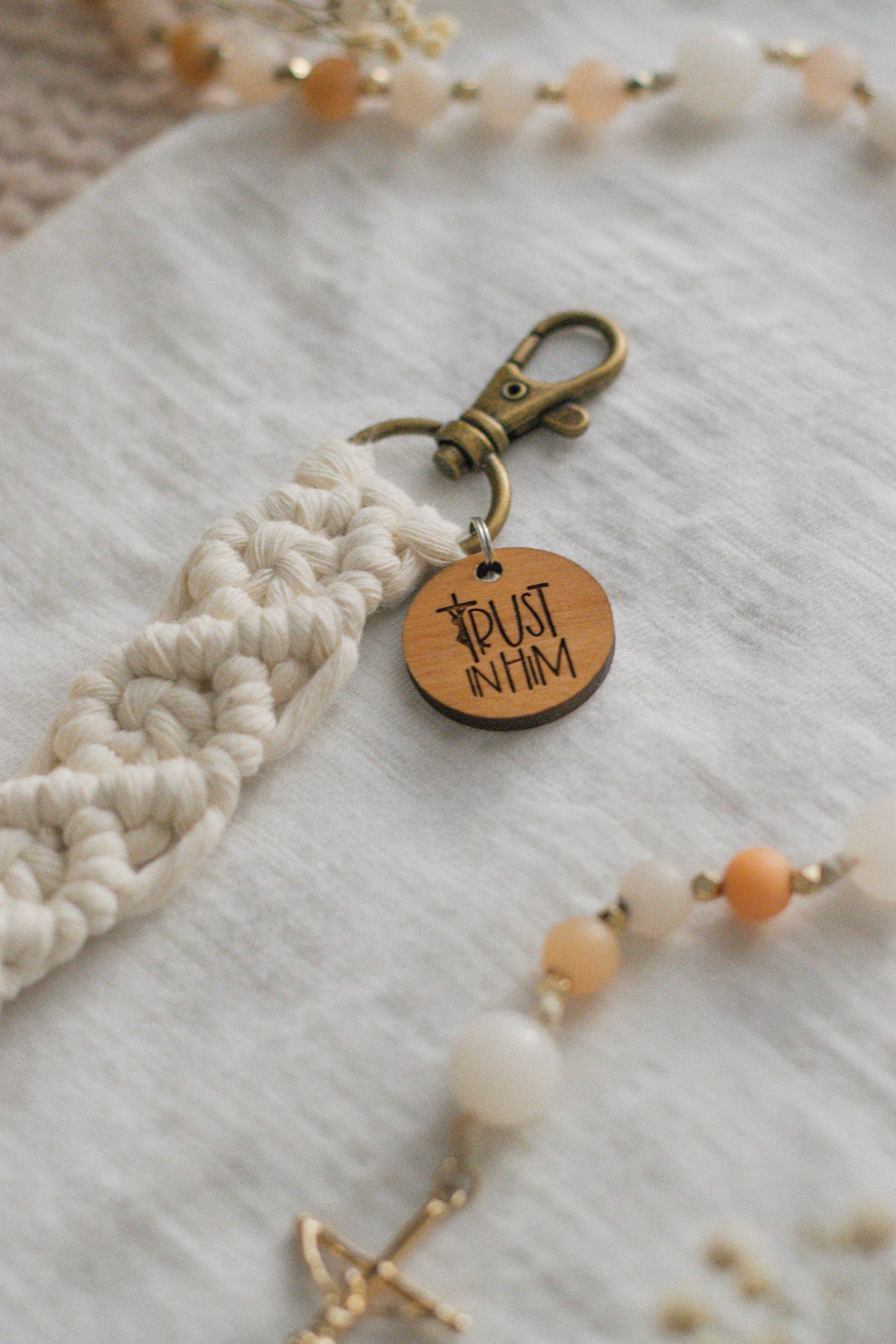 Trust in Him - Catholic Macrame Keychain