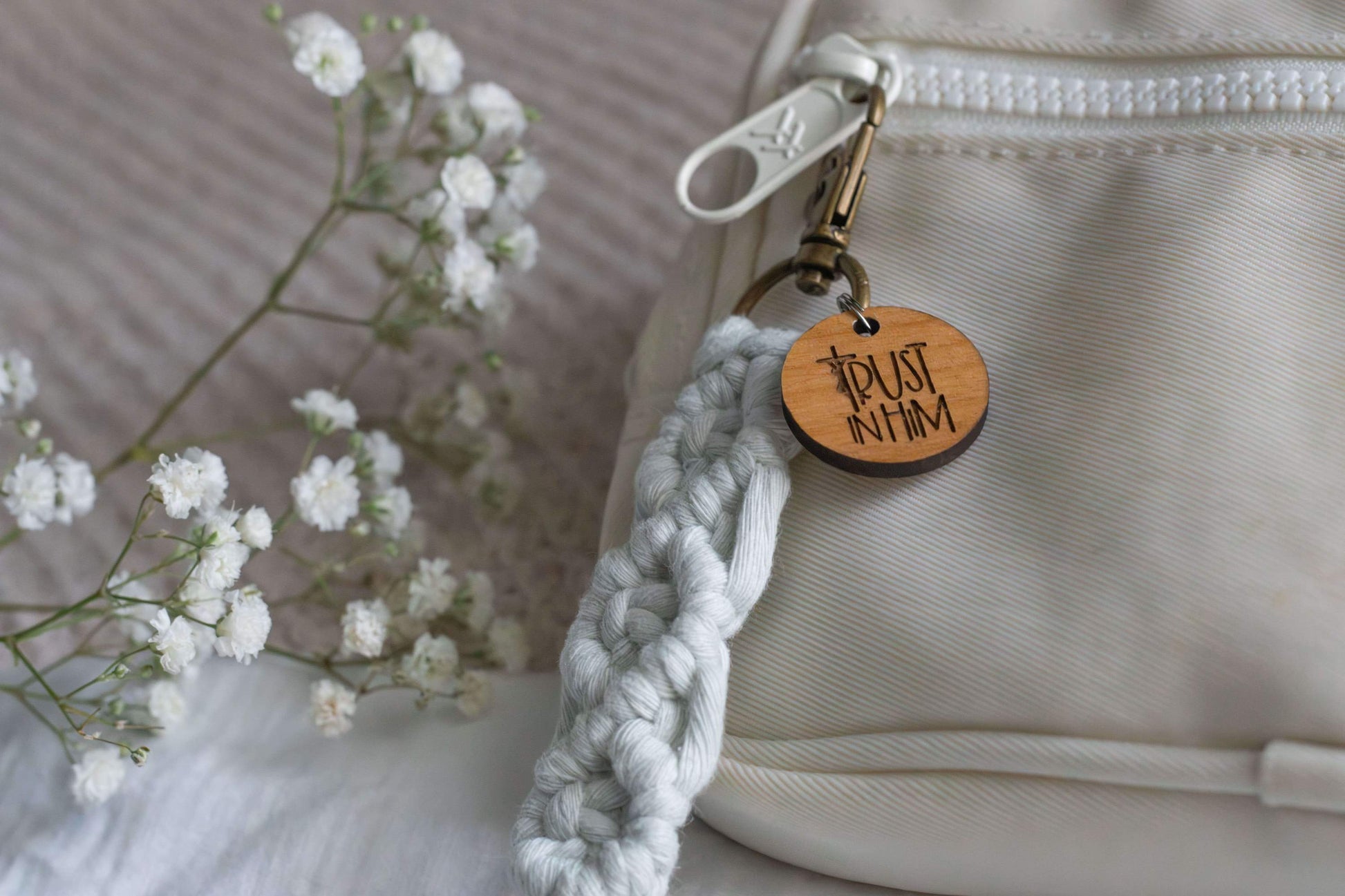 Trust in Him - Catholic Macrame Keychain