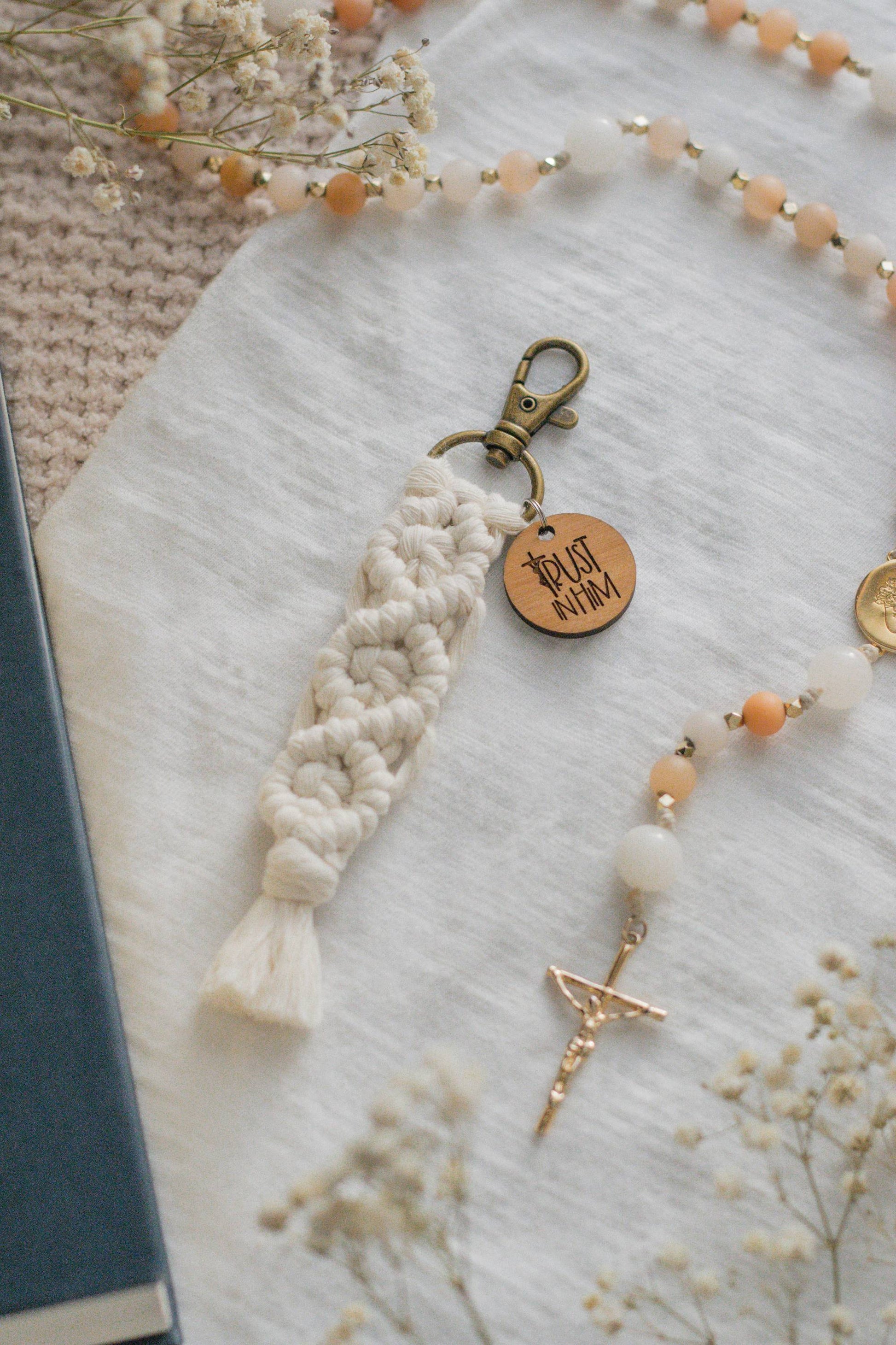 Trust in Him - Catholic Macrame Keychain