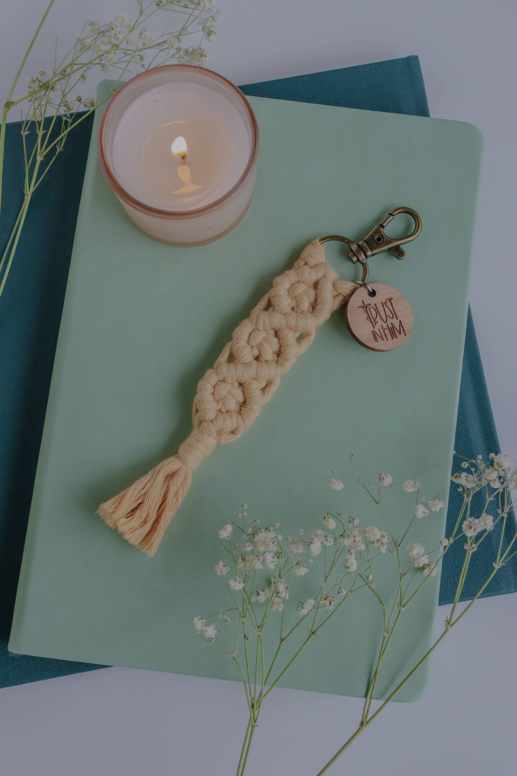 Trust in Him - Catholic Macrame Keychain