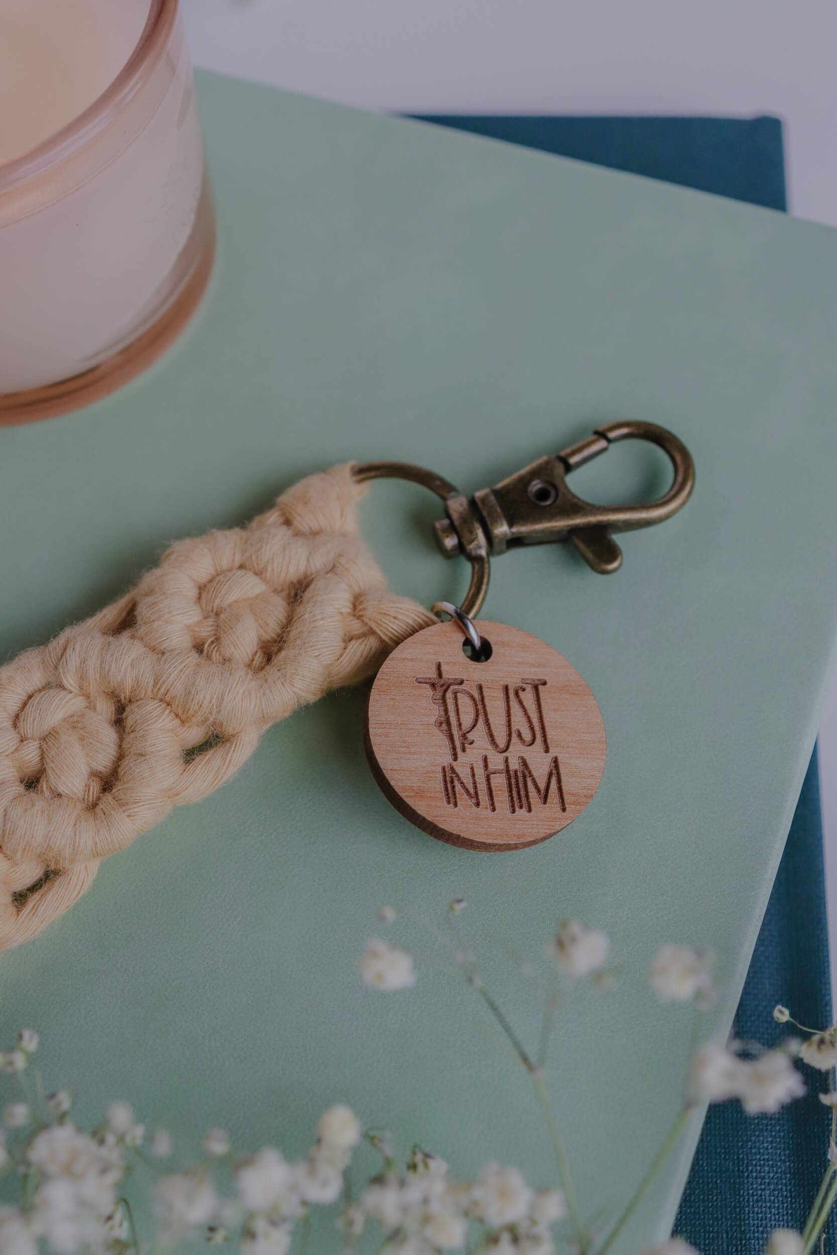 Trust in Him - Catholic Macrame Keychain