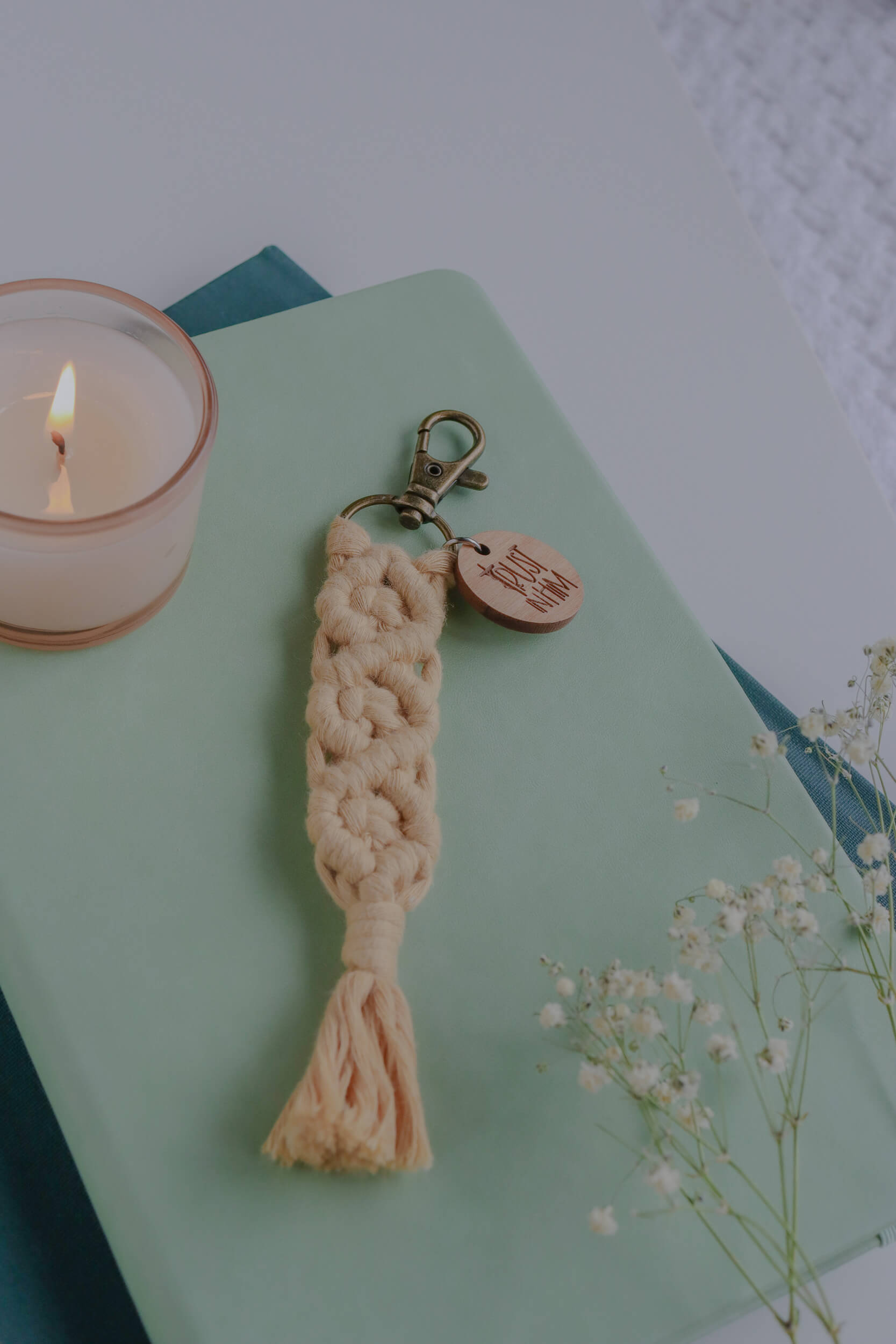 Trust in Him - Catholic Macrame Keychain