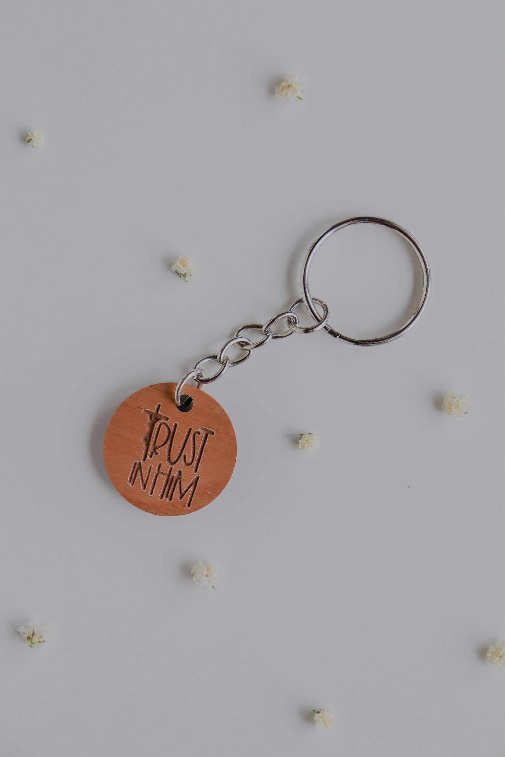 Trust in Him - Catholic Wood Keychain