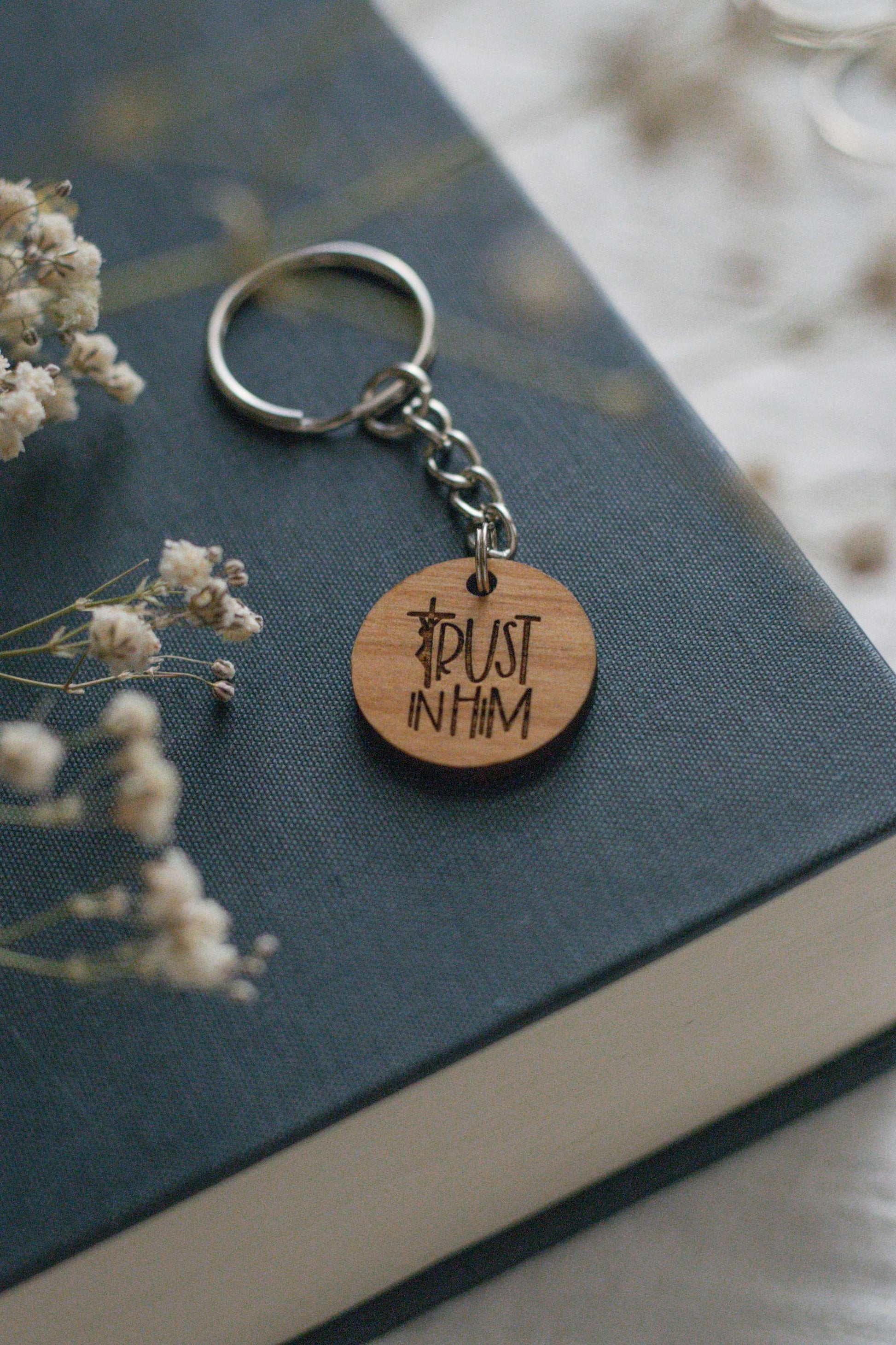 Trust in Him - Catholic Wood Keychain