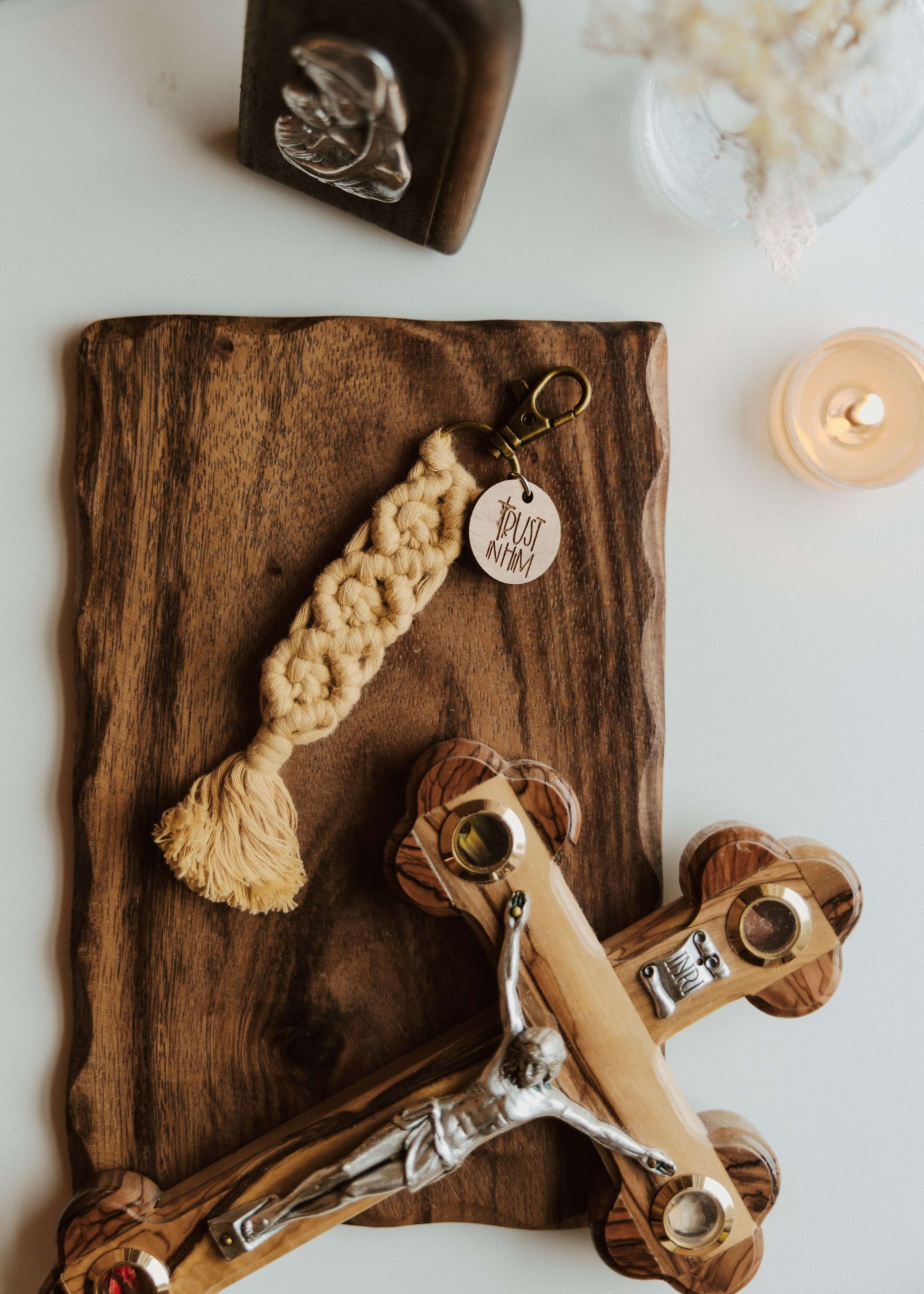 Trust in Him - Catholic Macrame Keychain