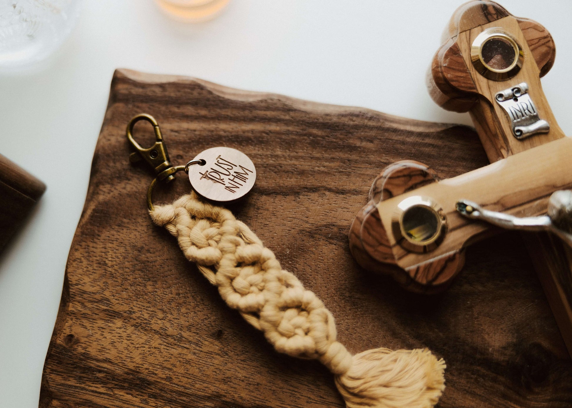 Trust in Him - Catholic Macrame Keychain