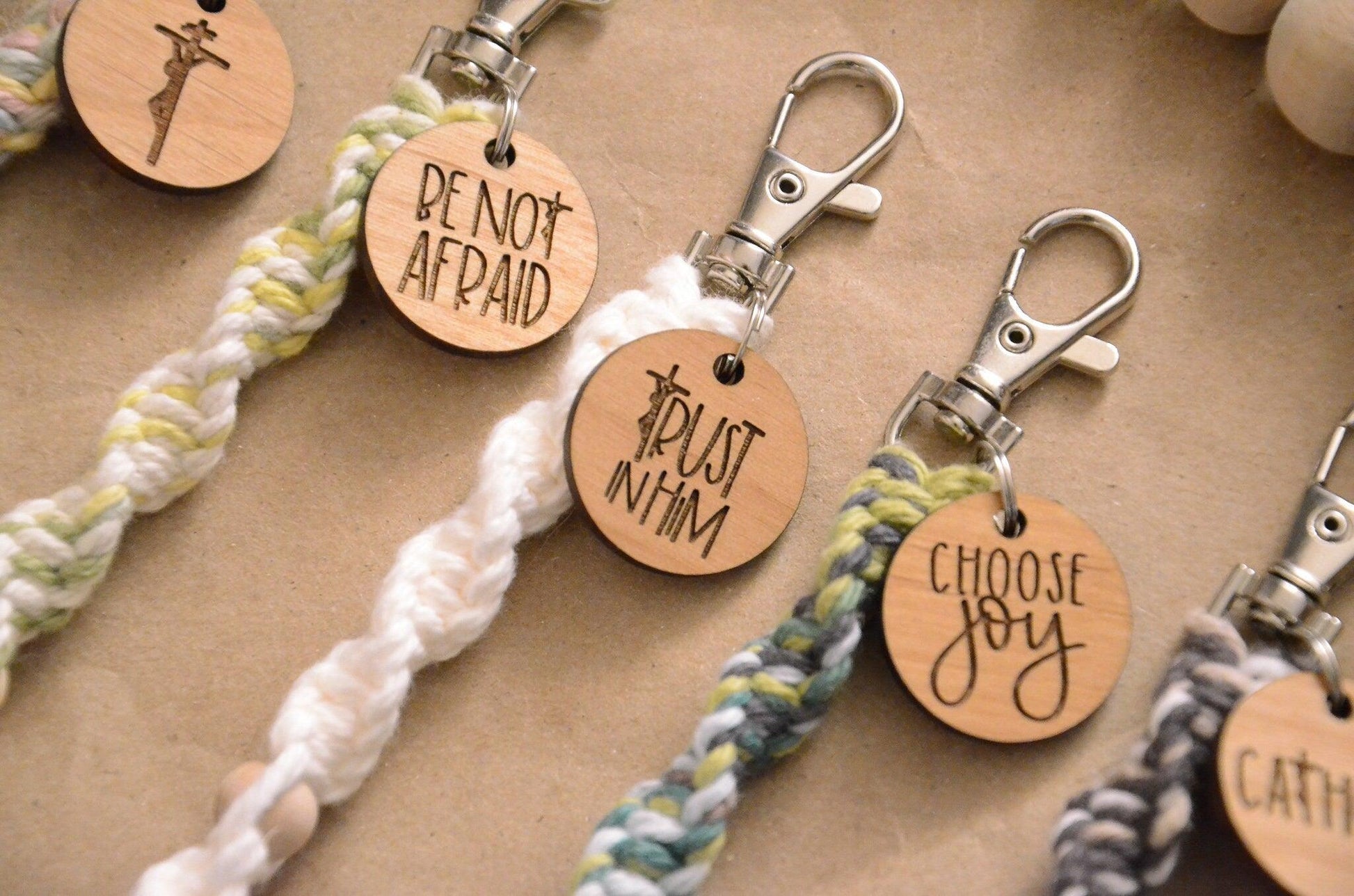 Trust in Him - Catholic Wood Charm