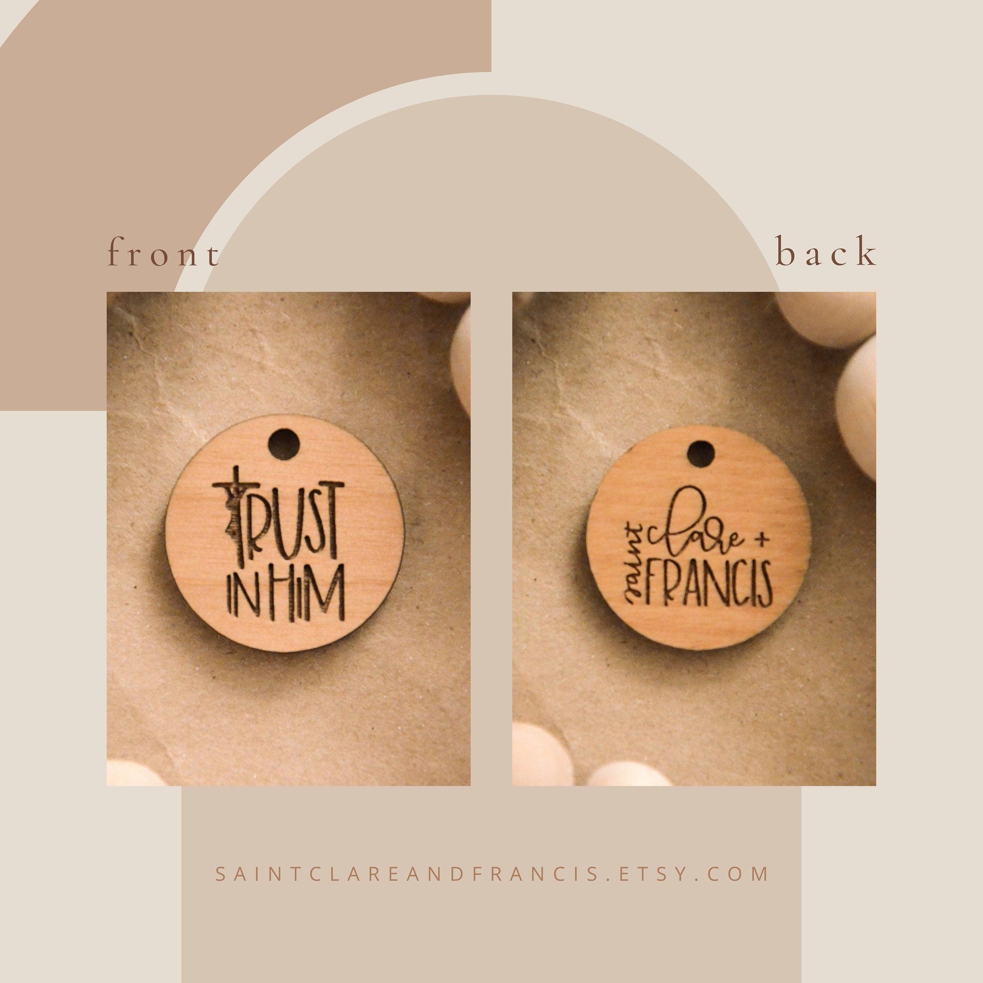 Trust in Him - Catholic Wood Charm