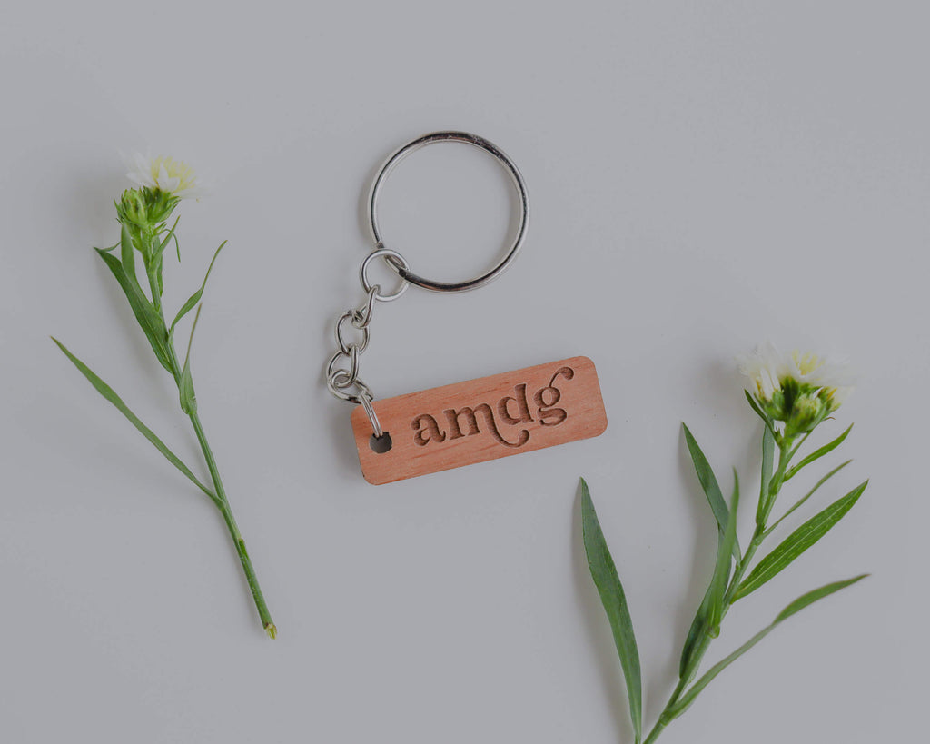 AMDG "For the Greater Glory of God" - Catholic Wood Keychain