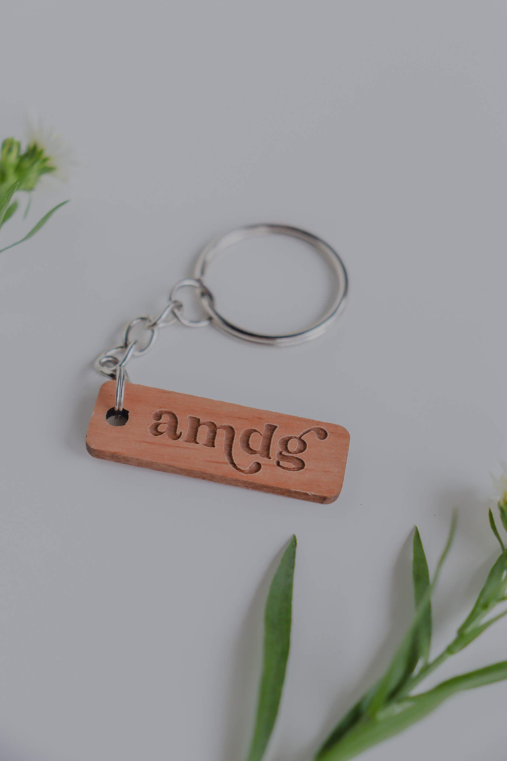 AMDG "For the Greater Glory of God" - Catholic Wood Keychain