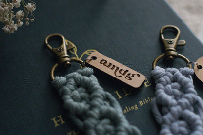 AMDG "For the Greater Glory of God" - Catholic Wood Keychain