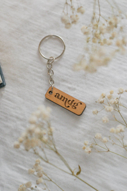 AMDG "For the Greater Glory of God" - Catholic Wood Keychain