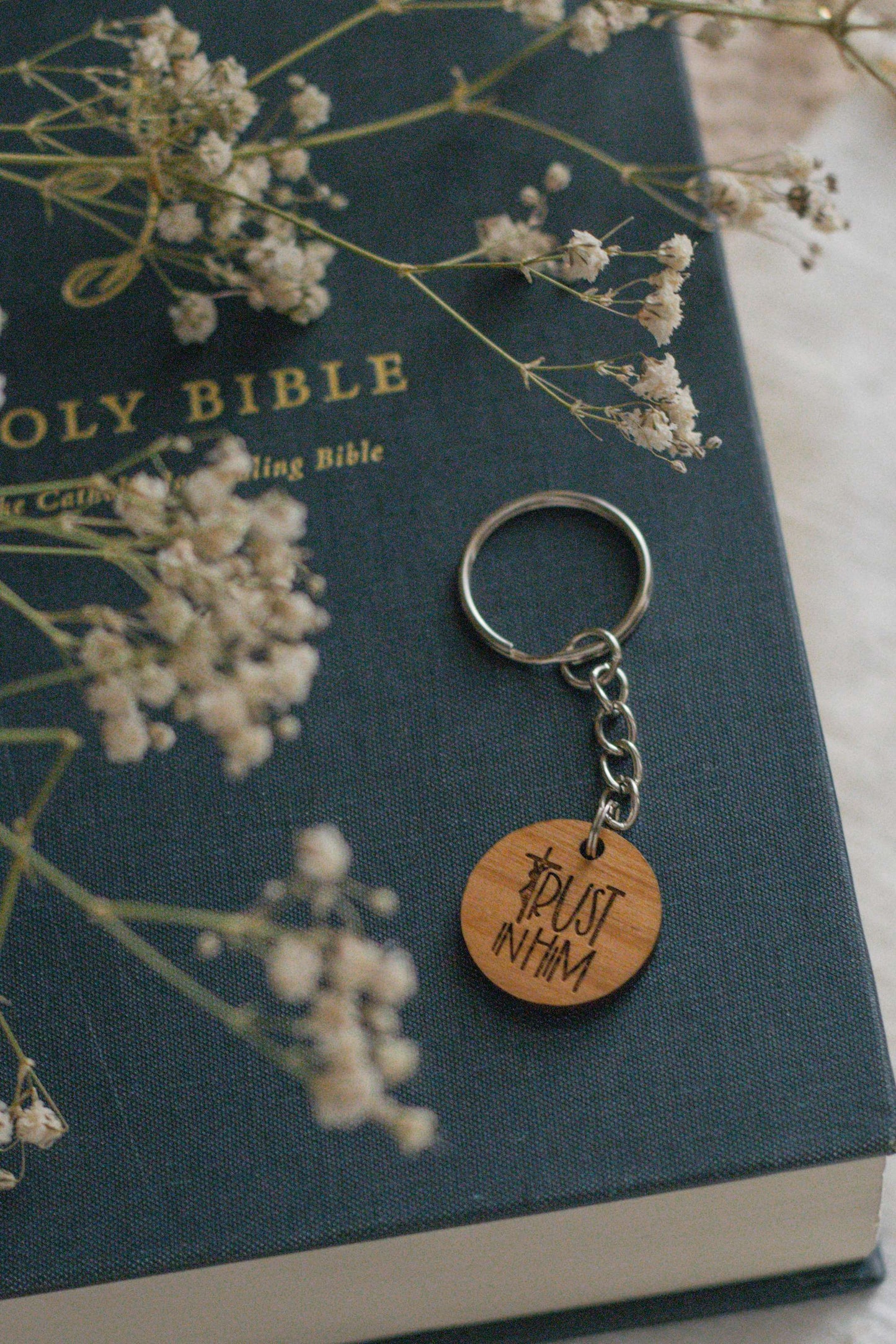 Trust in Him - Catholic Wood Keychain