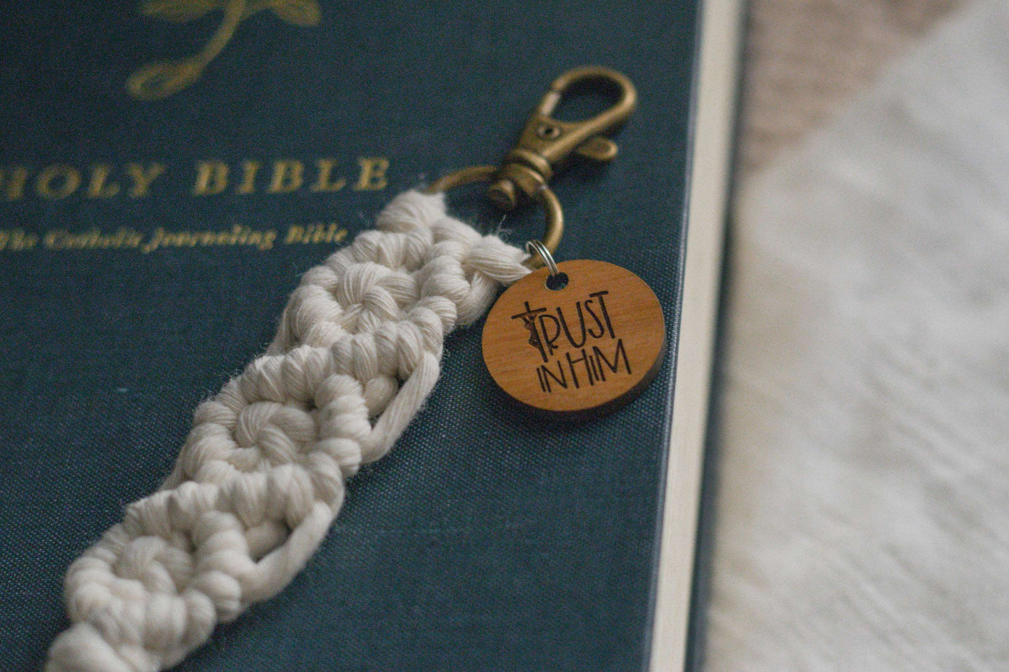 Trust in Him - Catholic Wood Keychain