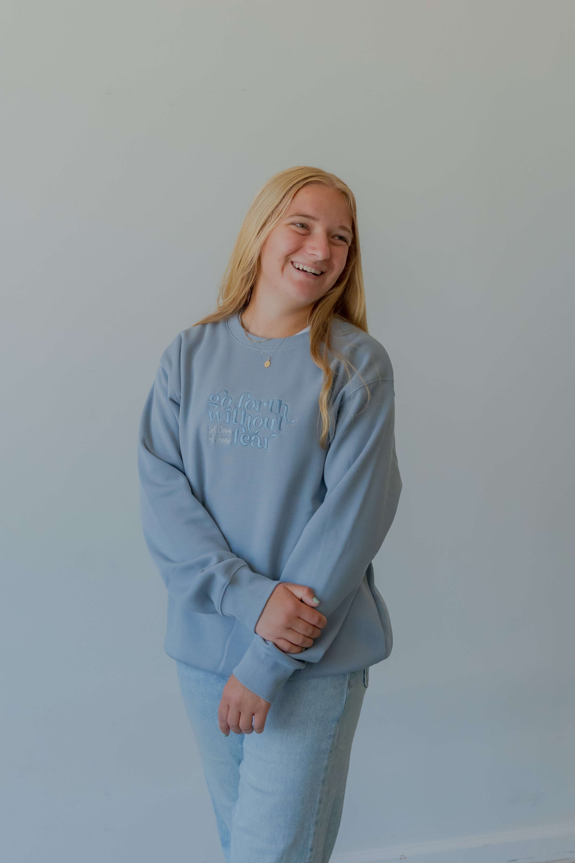 Go Forth Without Fear Catholic crewneck