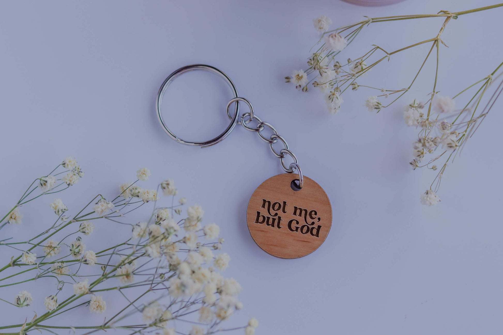 Not me, but God - Catholic Wood Keychain