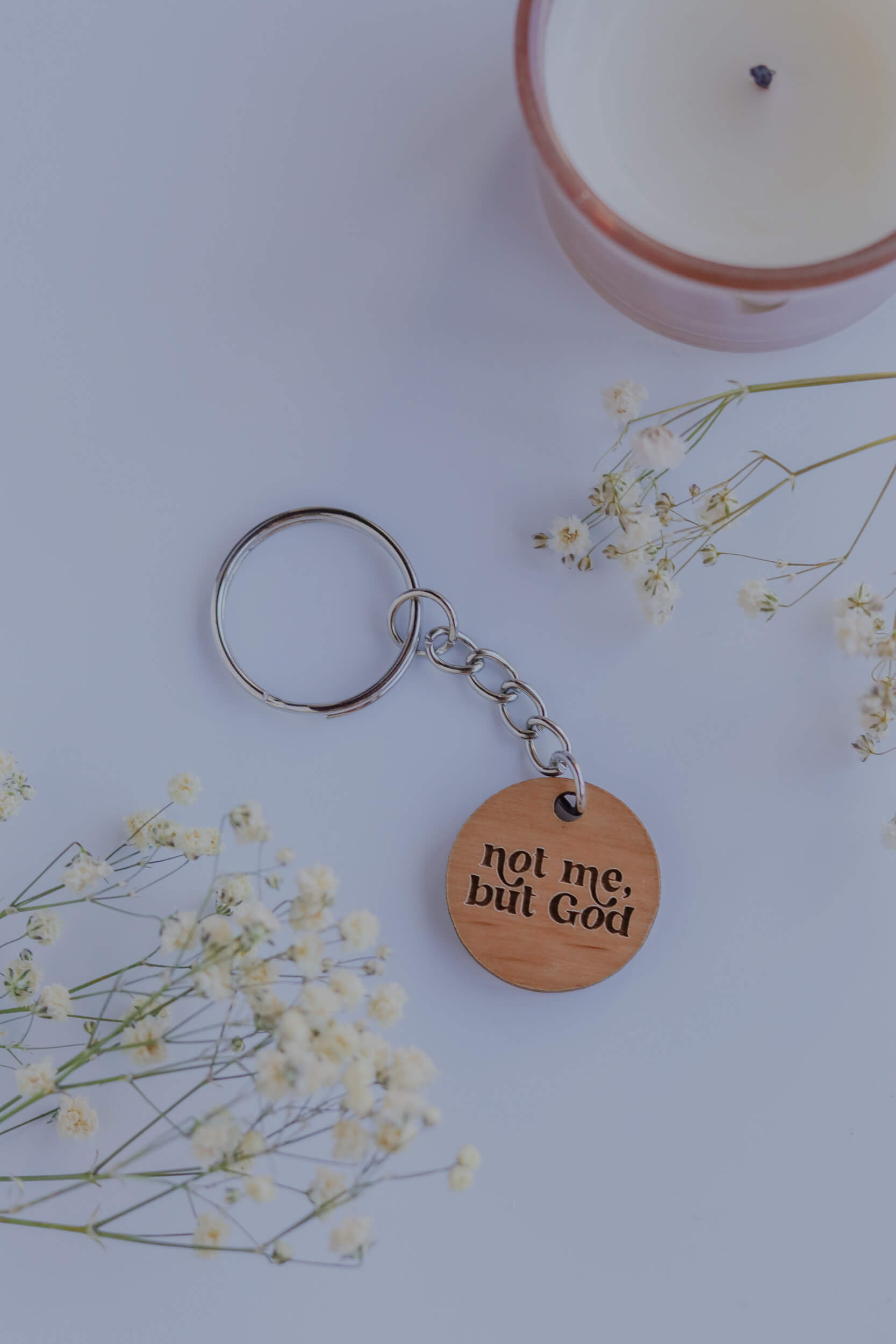 Not me, but God - Catholic Wood Keychain
