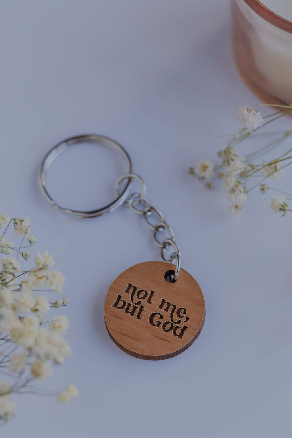 Not me, but God - Catholic Wood Keychain