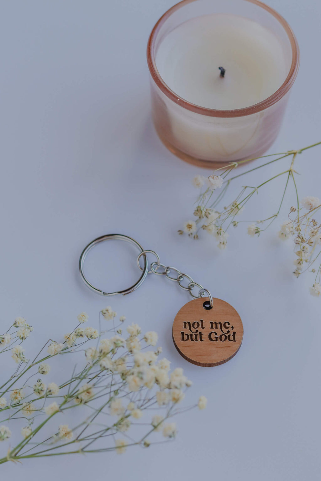 Not me, but God - Catholic Wood Keychain