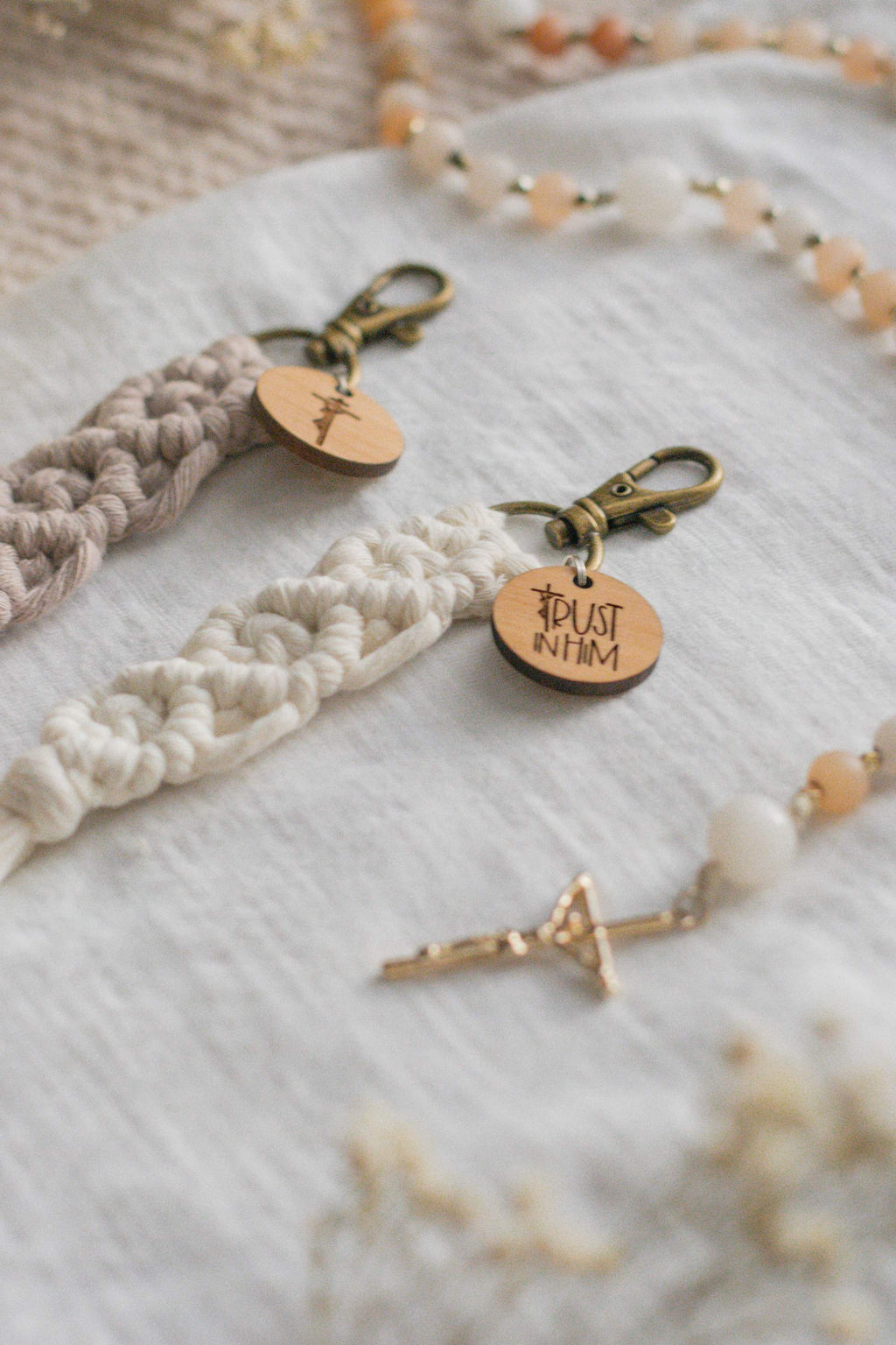Trust in Him - Catholic Macrame Keychain