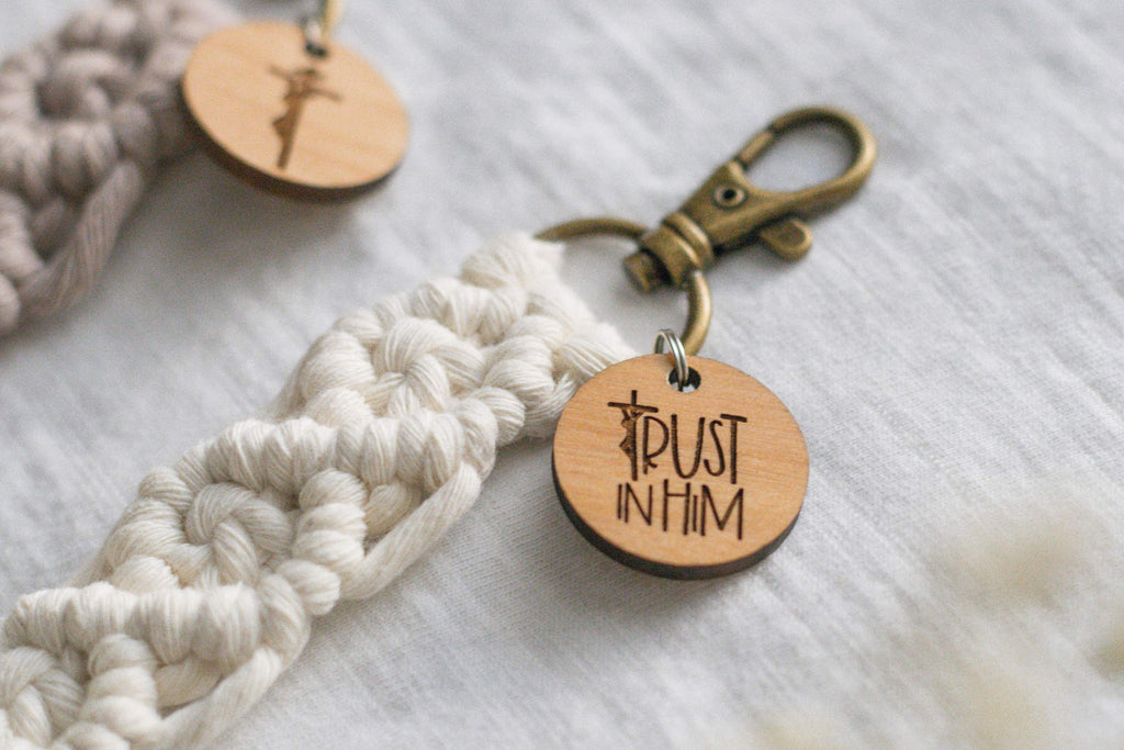 Trust in Him - Catholic Macrame Keychain