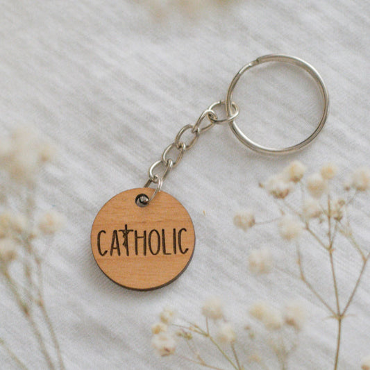 Catholic wood keychain gift for kids