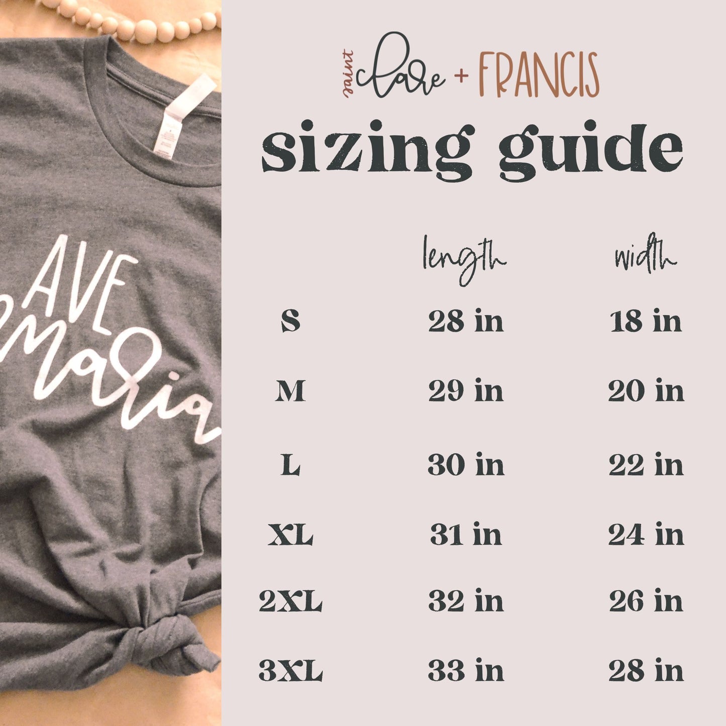 Catholic t-shirt sizing guide