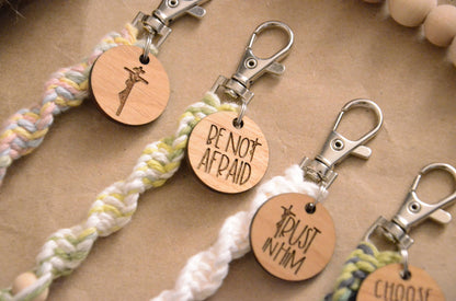 Catholic macrame keychain Be Not Afraid